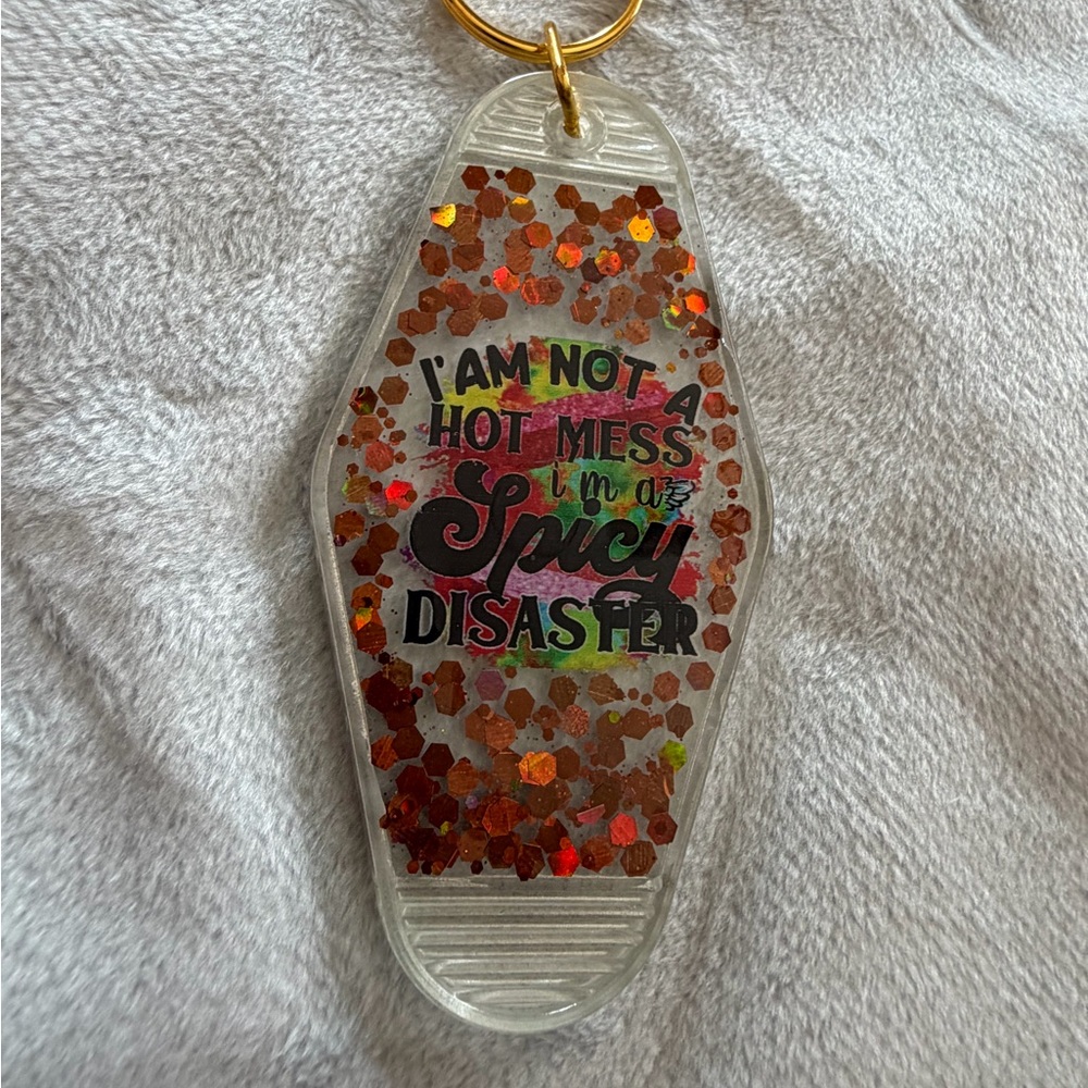Handmade motel style keychain resin sealed glow in the dark